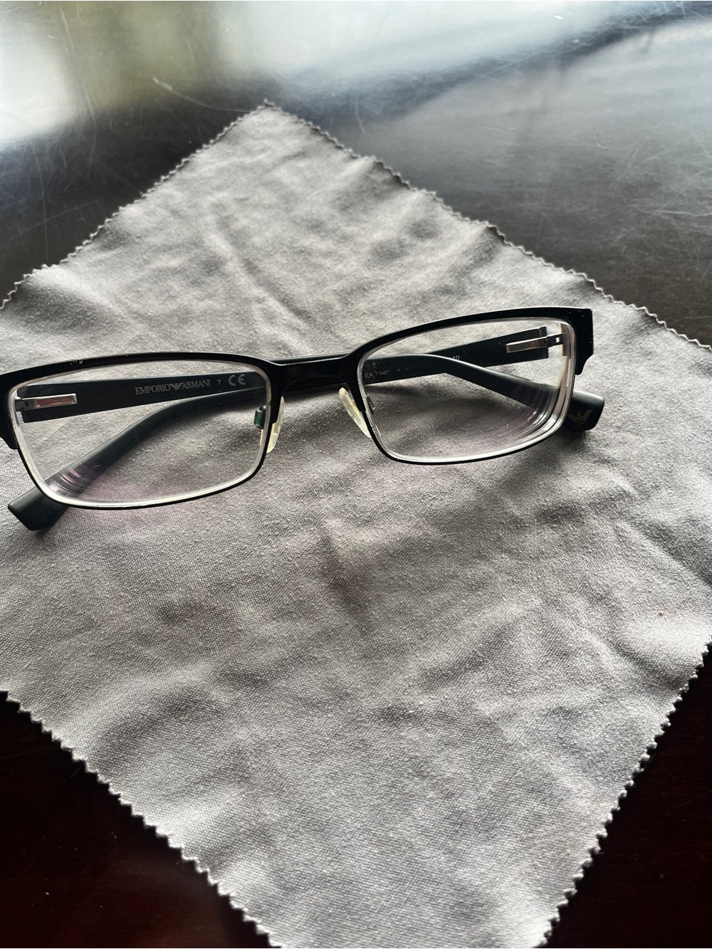 Emporio Armani Men's Black Rectangular Glasses with Silver Accents